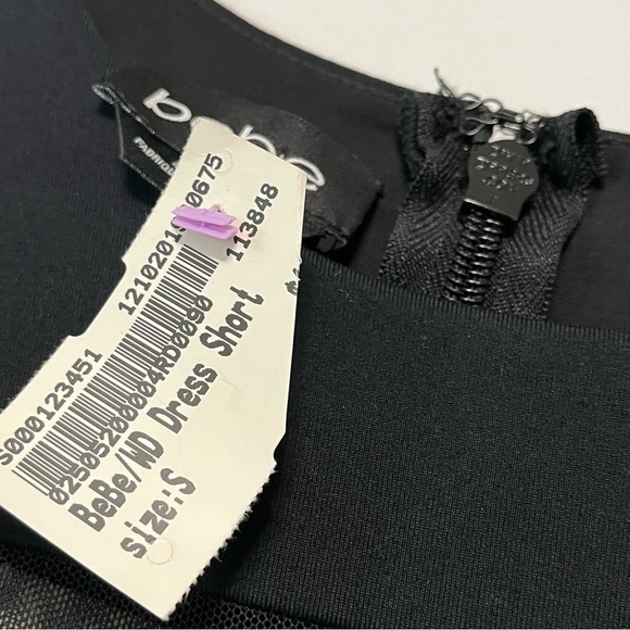 Vtg BEBE Sexy Black Bodycon Mini Dress NWT Sz S/P Sheer Mesh Detail 3/4 Sleeve - Picture 7 of 16